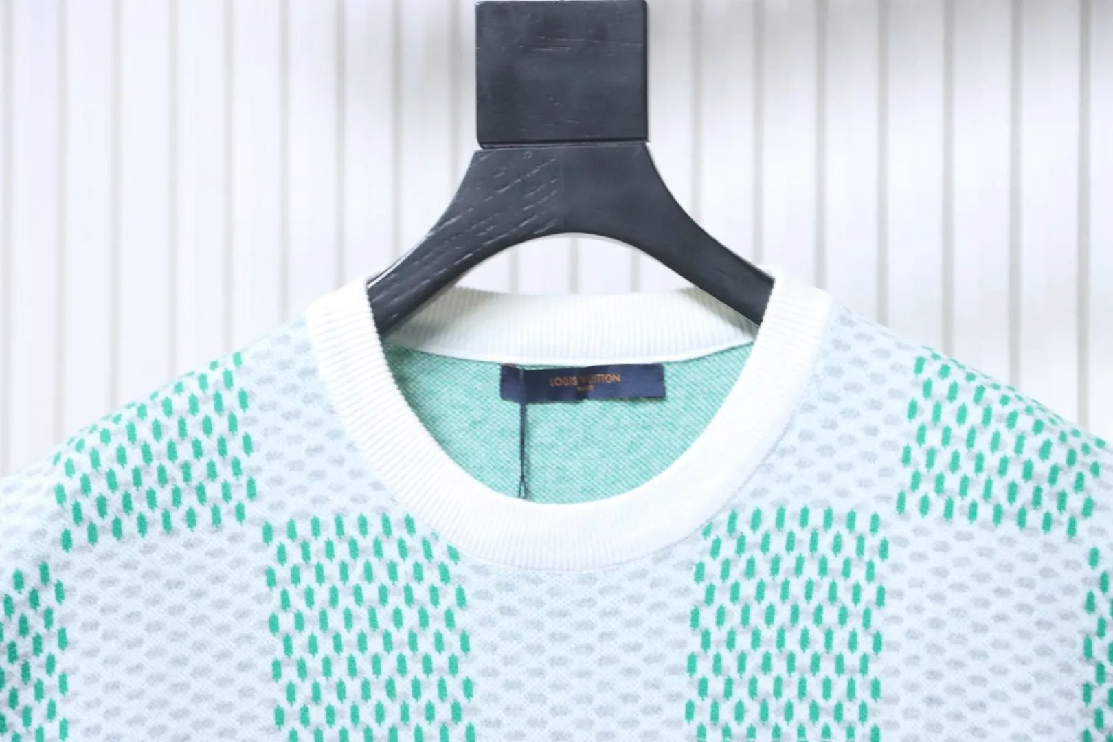 Checkered Knit Jacquard Short Sleeve T-Shirt - Collar