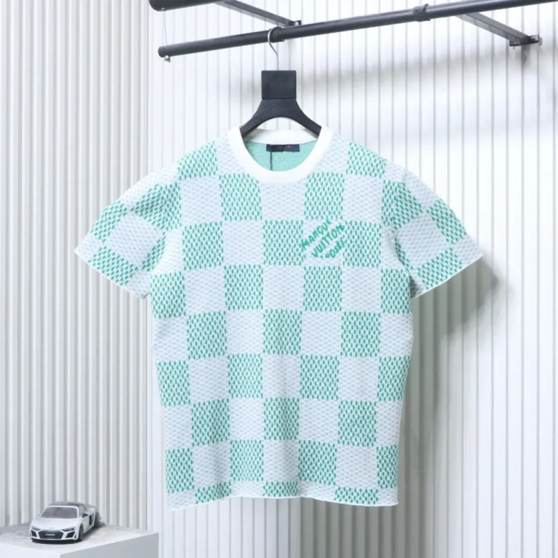 Checkered Knit Jacquard Short Sleeve T-Shirt