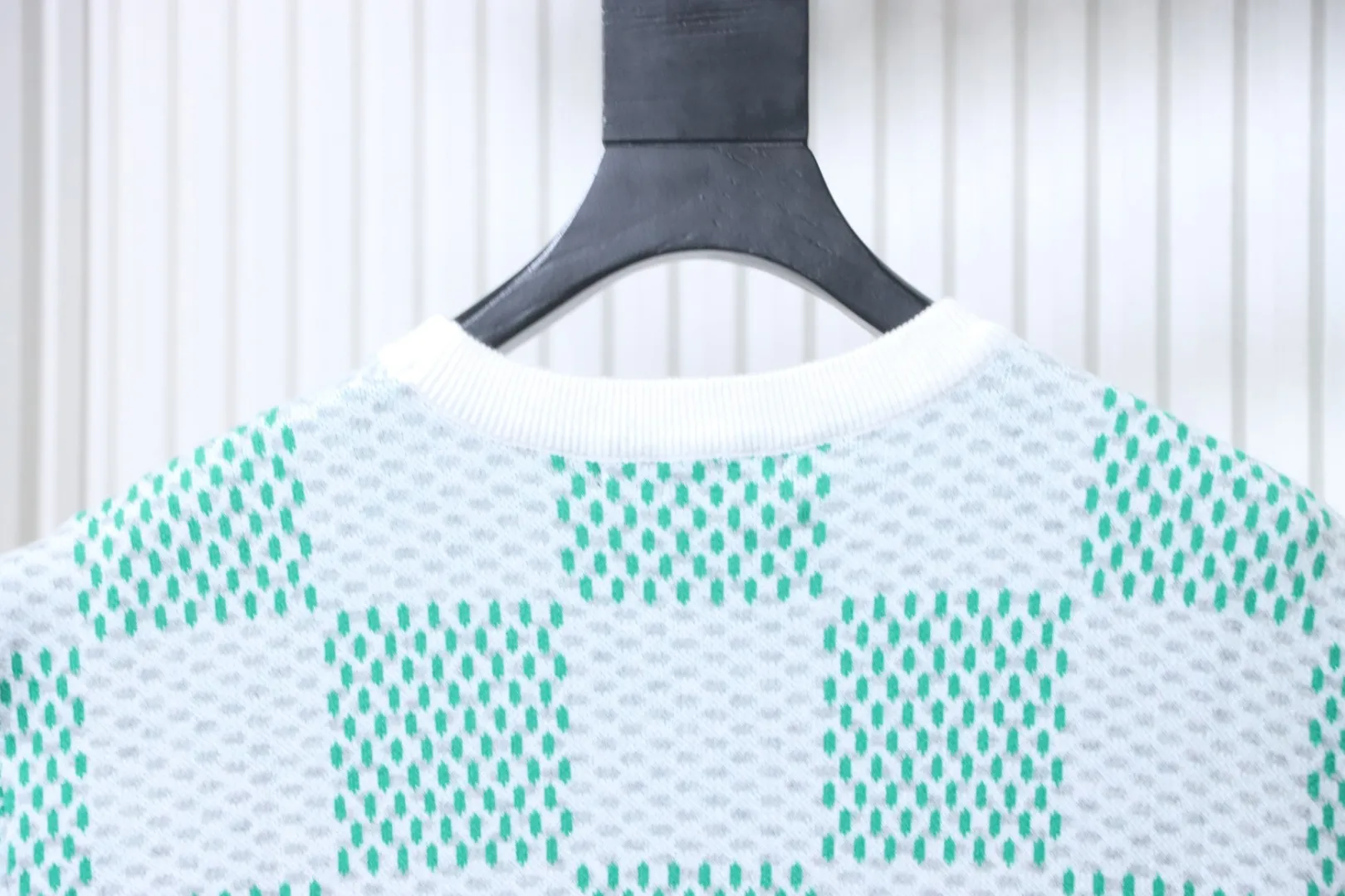 Checkered Knit Jacquard Short Sleeve T-Shirt - Rear Collar