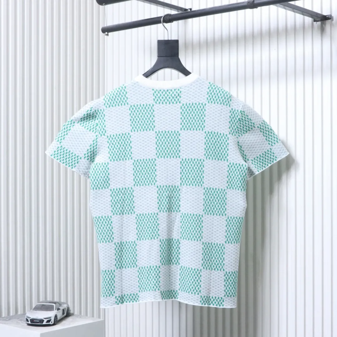 Checkered Knit Jacquard Short Sleeve T-Shirt - Rear view