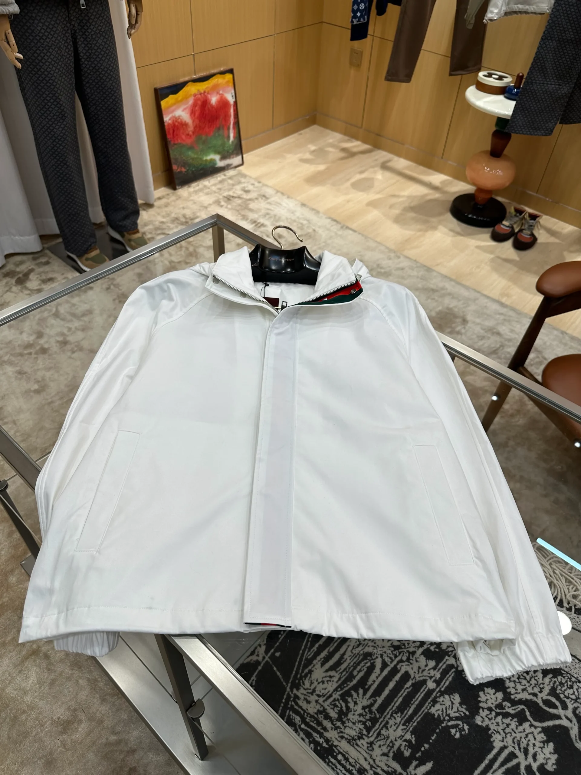 Classic Web Stripe Hooded Windbreaker Jacket - Front View Horizontal