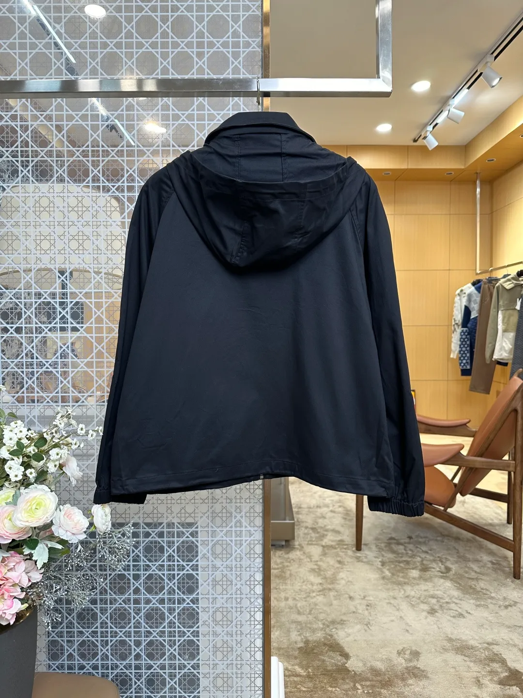 Classic Web Stripe Hooded Windbreaker Jacket - Rear View Black