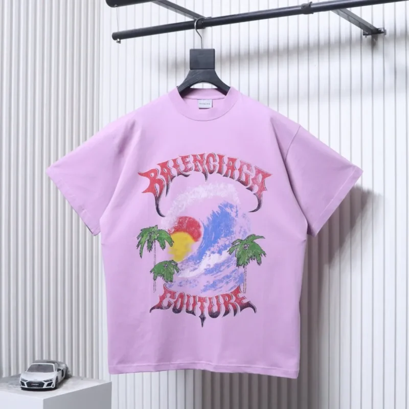 Coconut Tree & Wave Print Short Sleeve T-Shirt