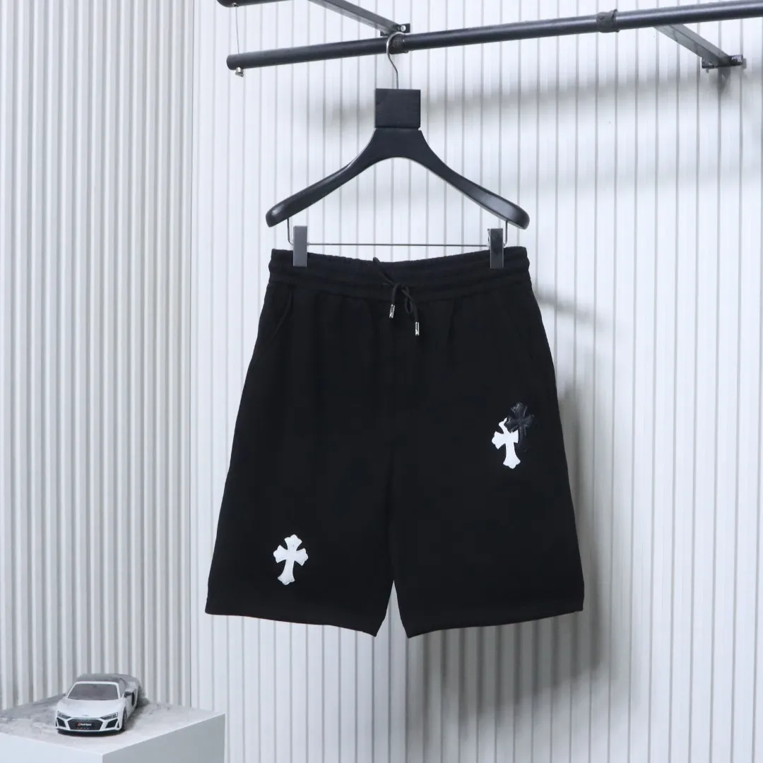 Cross Embroidery Logo Shorts - Front View Black