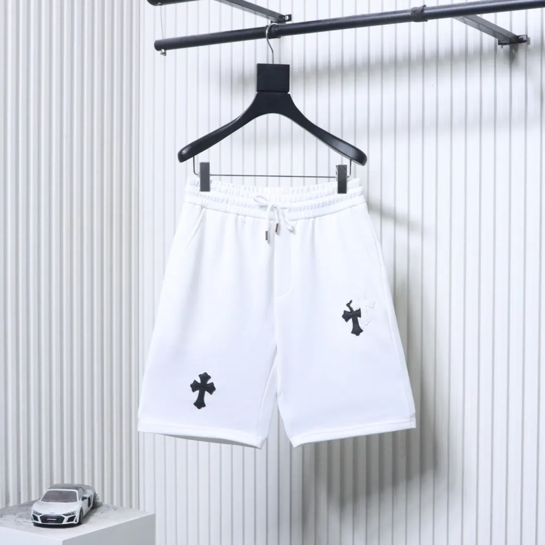 Cross Embroidery Logo Shorts - Front View White