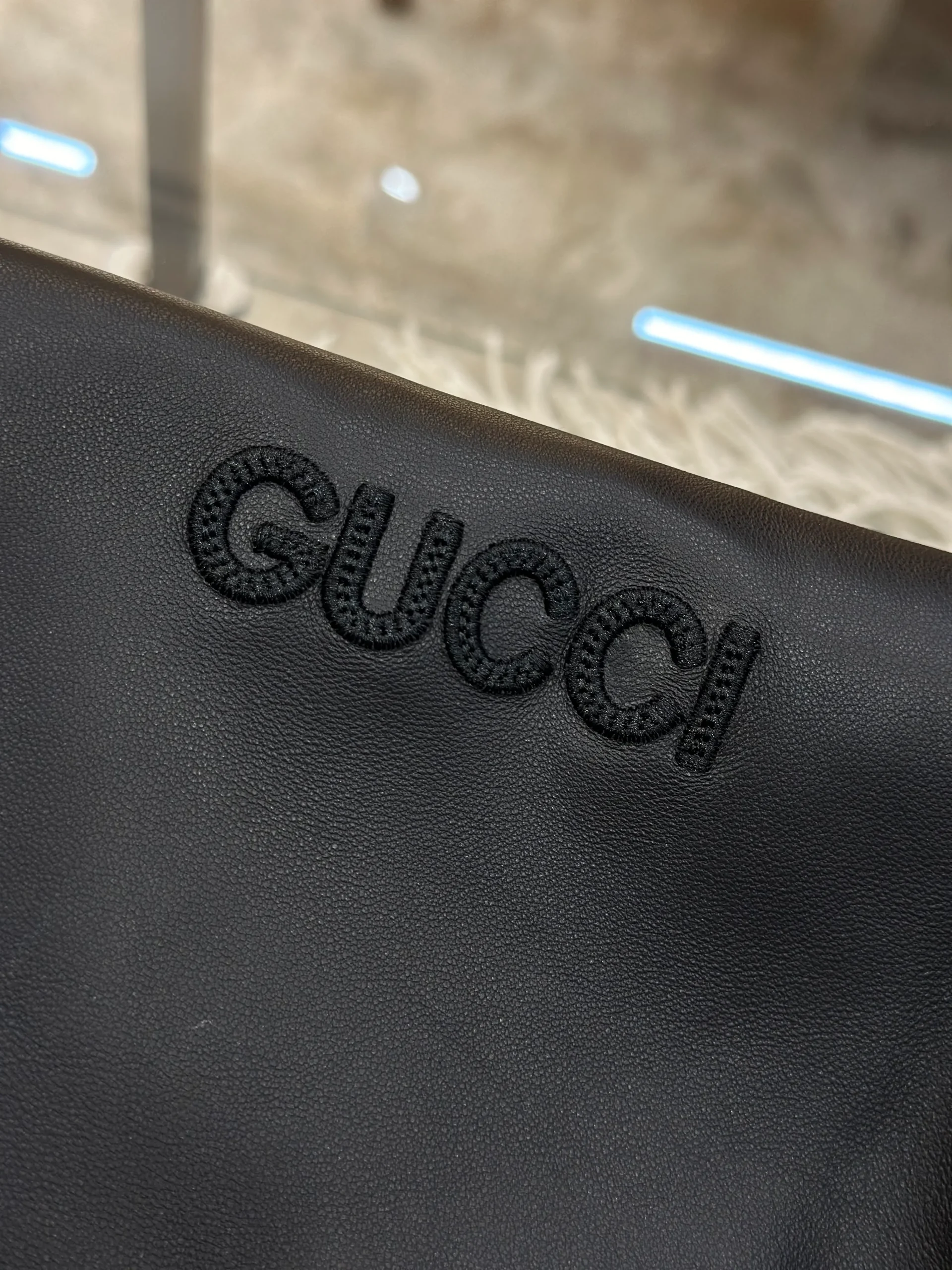 Embroidered Logo Baseball Collar Leather Jacket - Brand Name