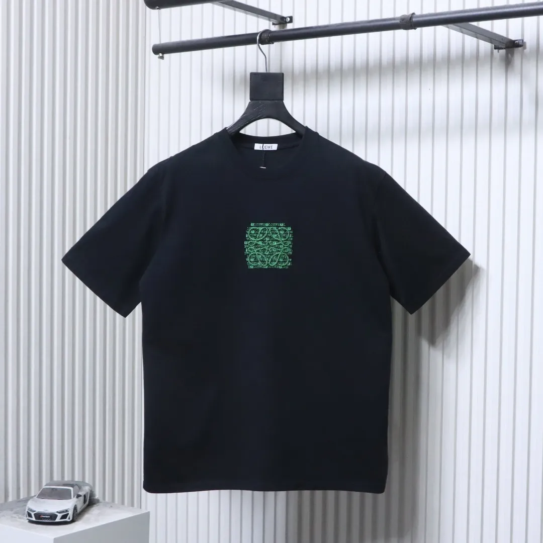 Geometric Iridescent Sequin Embroidered Crew Neck T-Shirt - Front View Black
