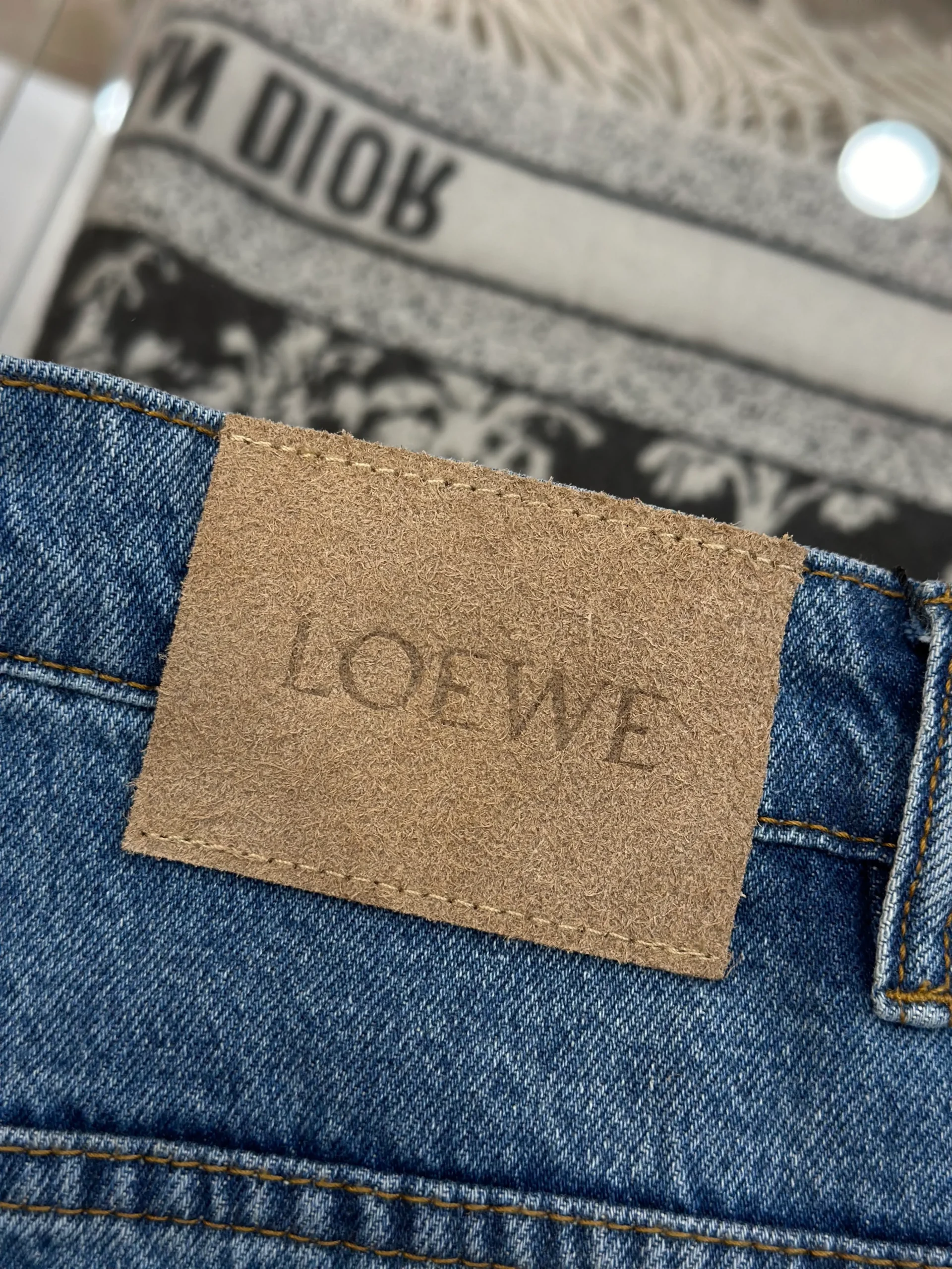 Leather Trim Wide-Leg Jeans - Back Brand Label