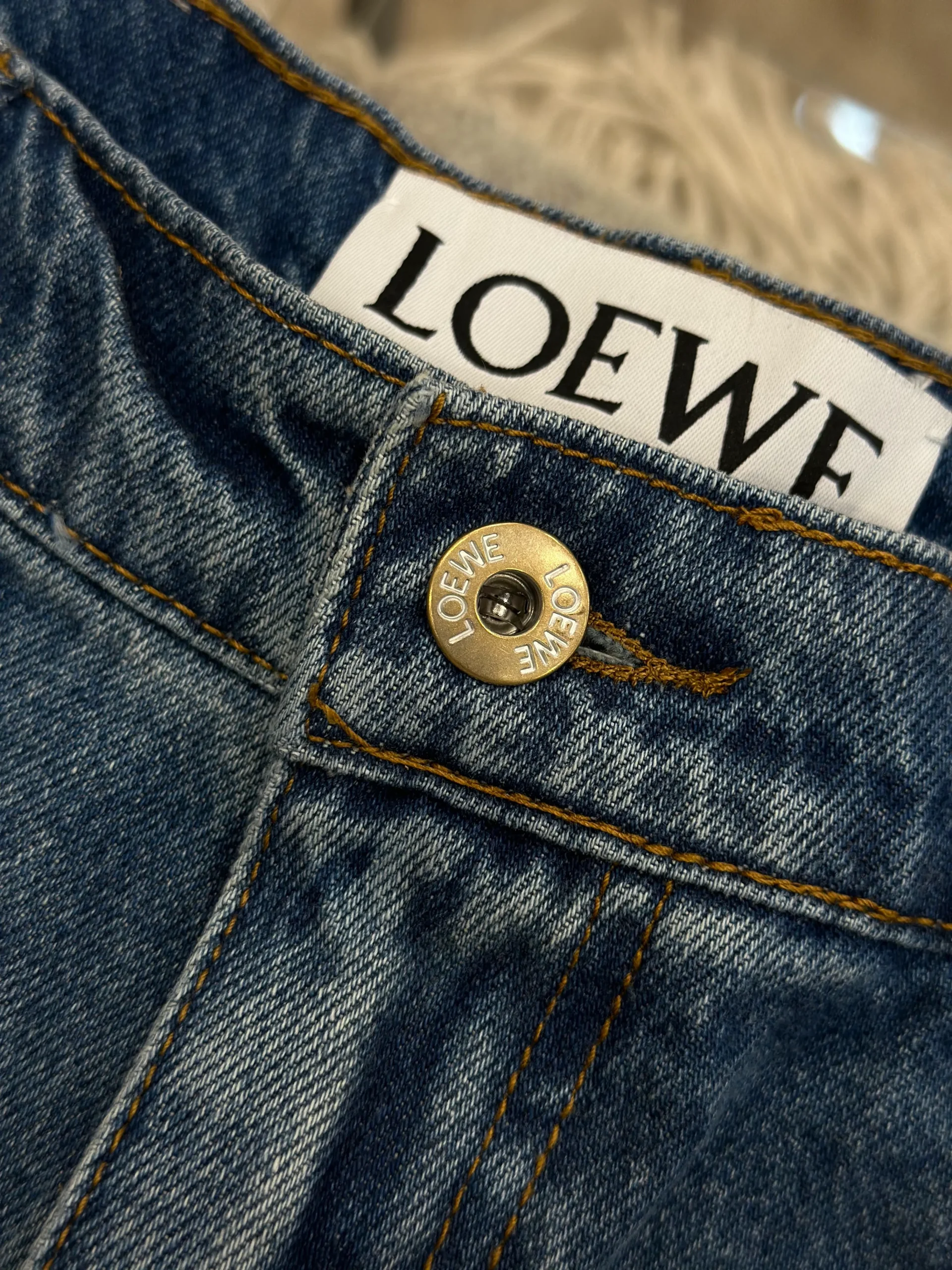 Leather Trim Wide-Leg Jeans - Buttons