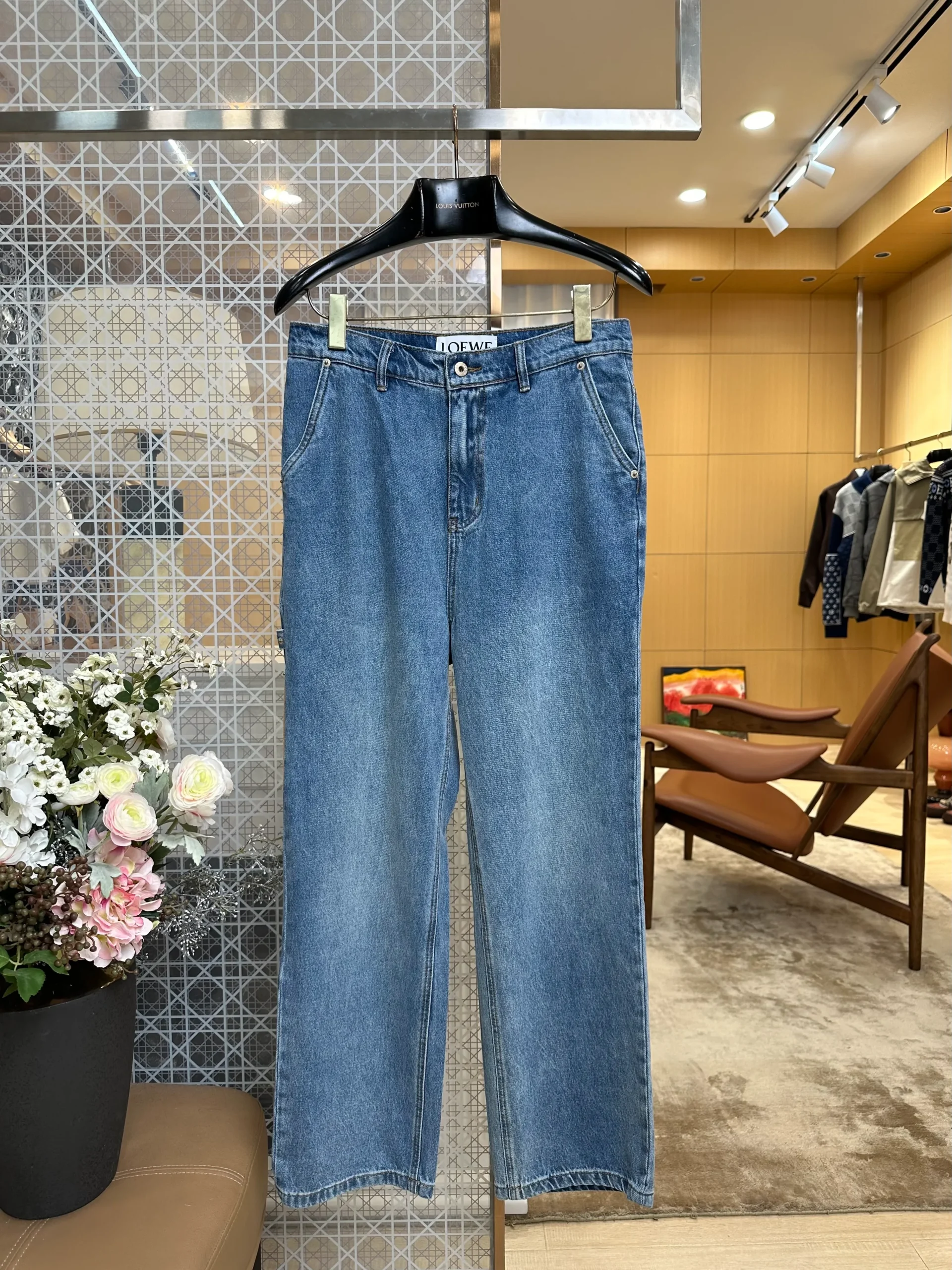 Leather Trim Wide-Leg Jeans - Front View