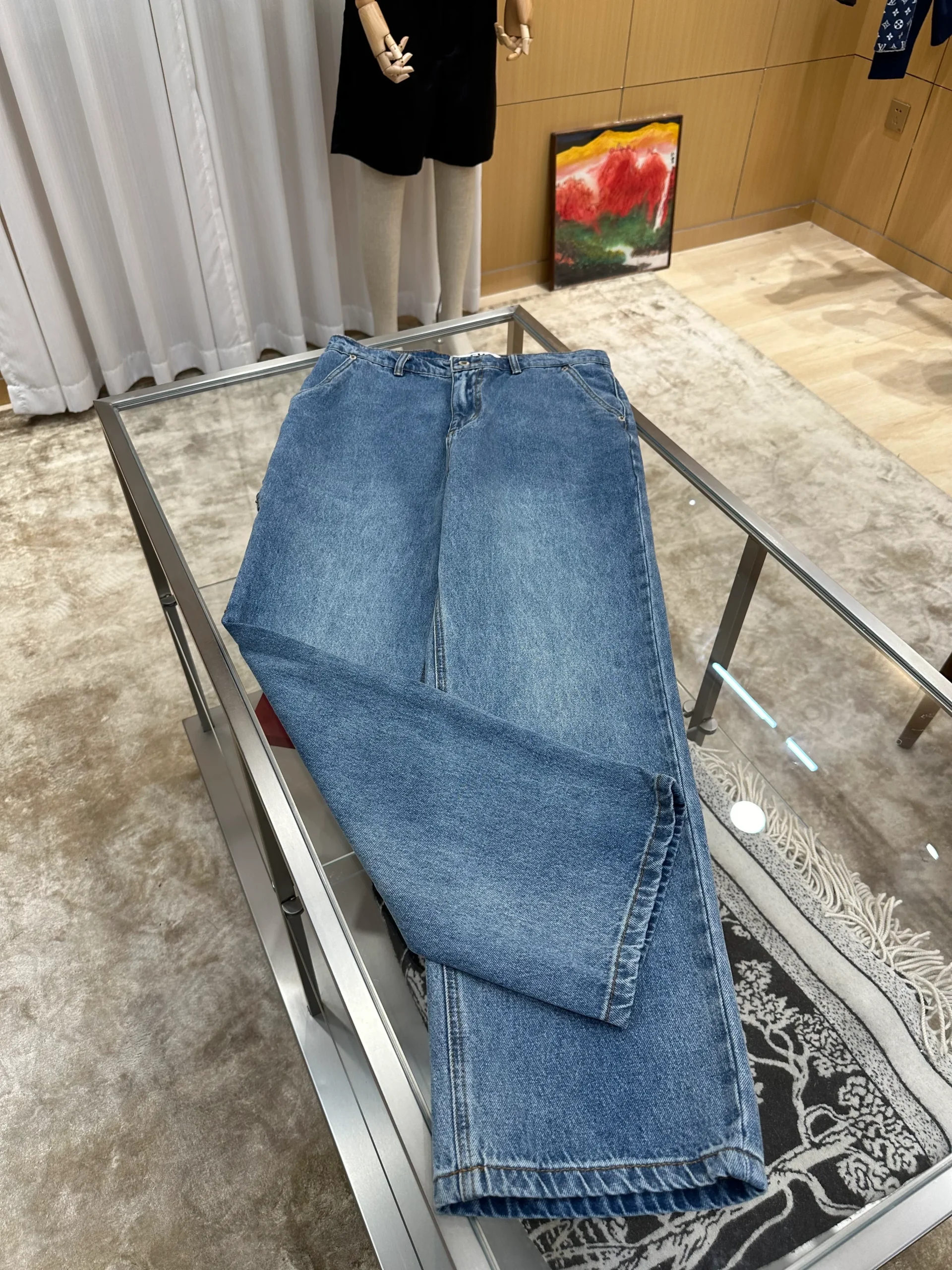 Leather Trim Wide-Leg Jeans - Horizontal Front View