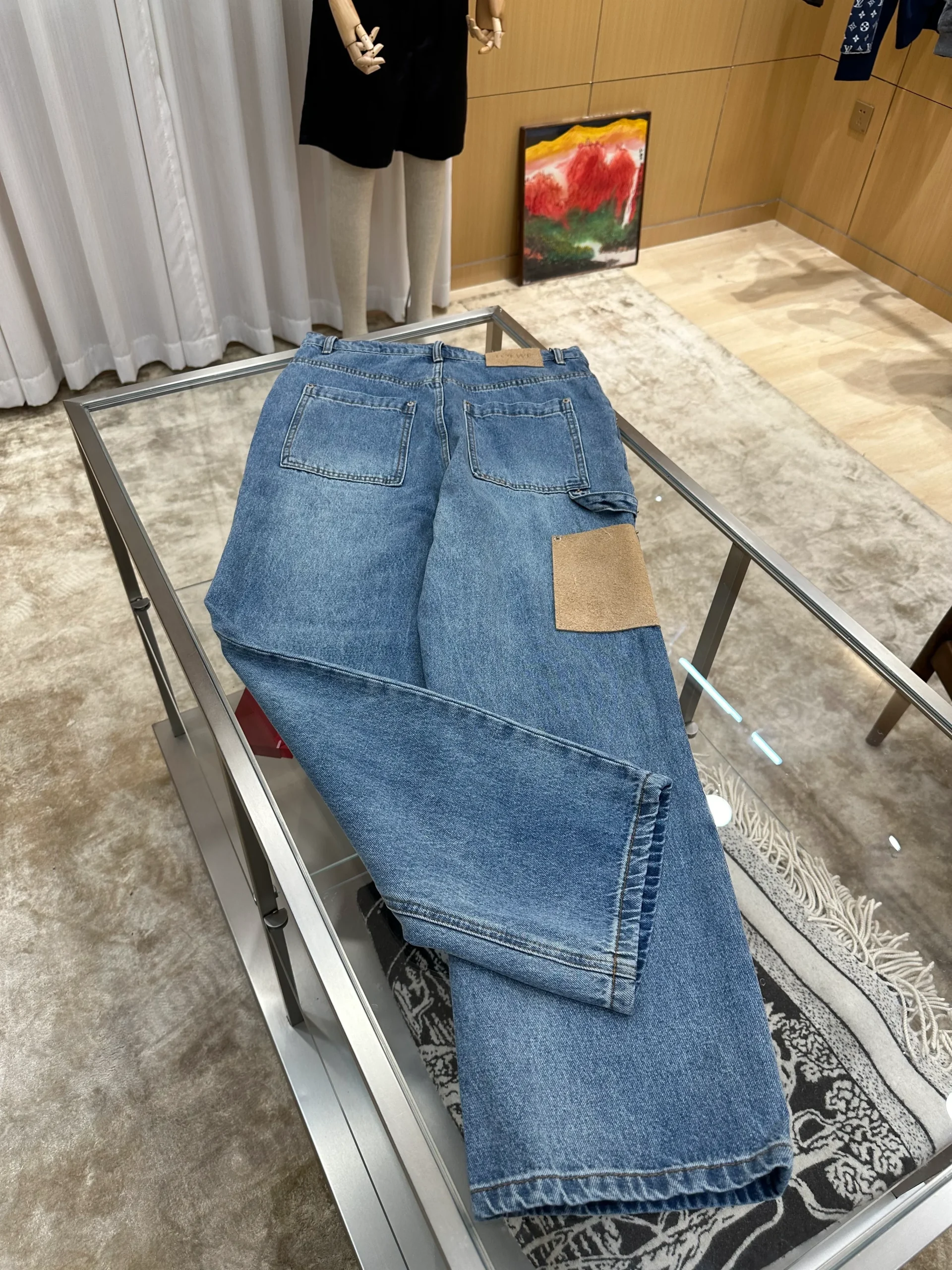 Leather Trim Wide-Leg Jeans - Rear View Horizontal