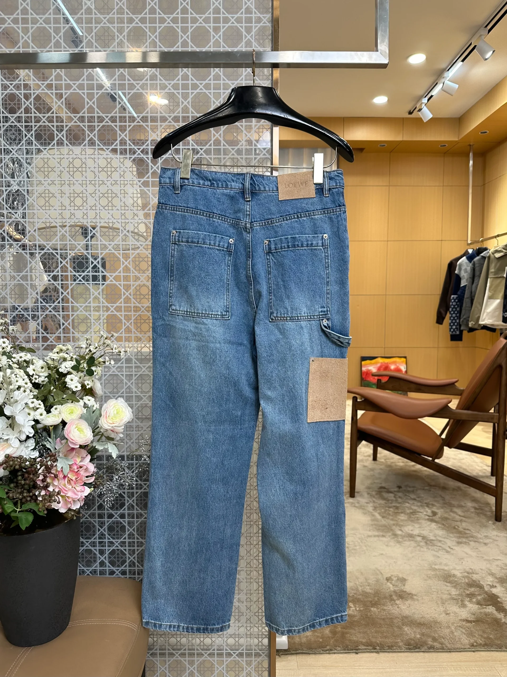 Leather Trim Wide-Leg Jeans - Rear View