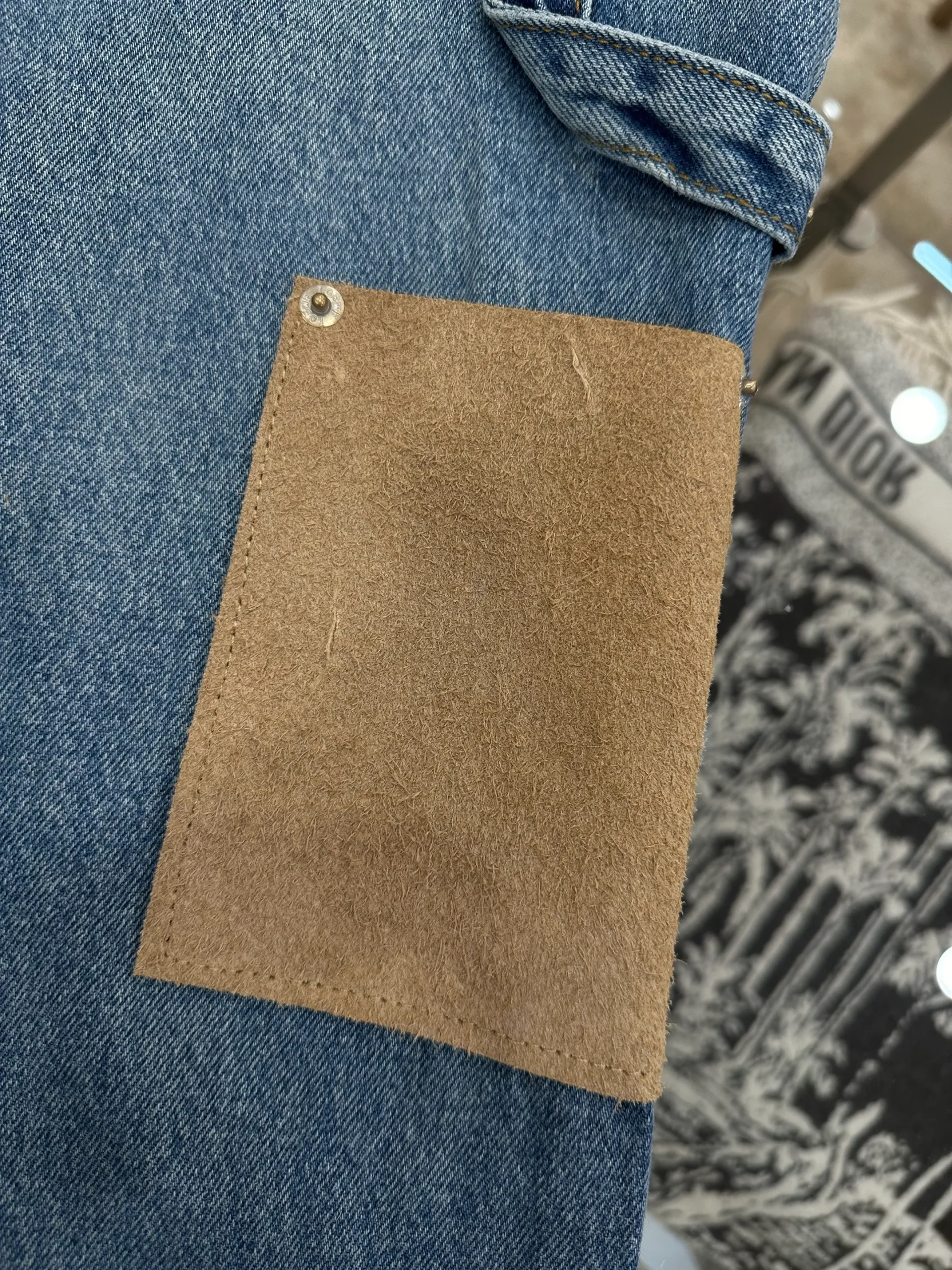 Leather Trim Wide-Leg Jeans - Side Design