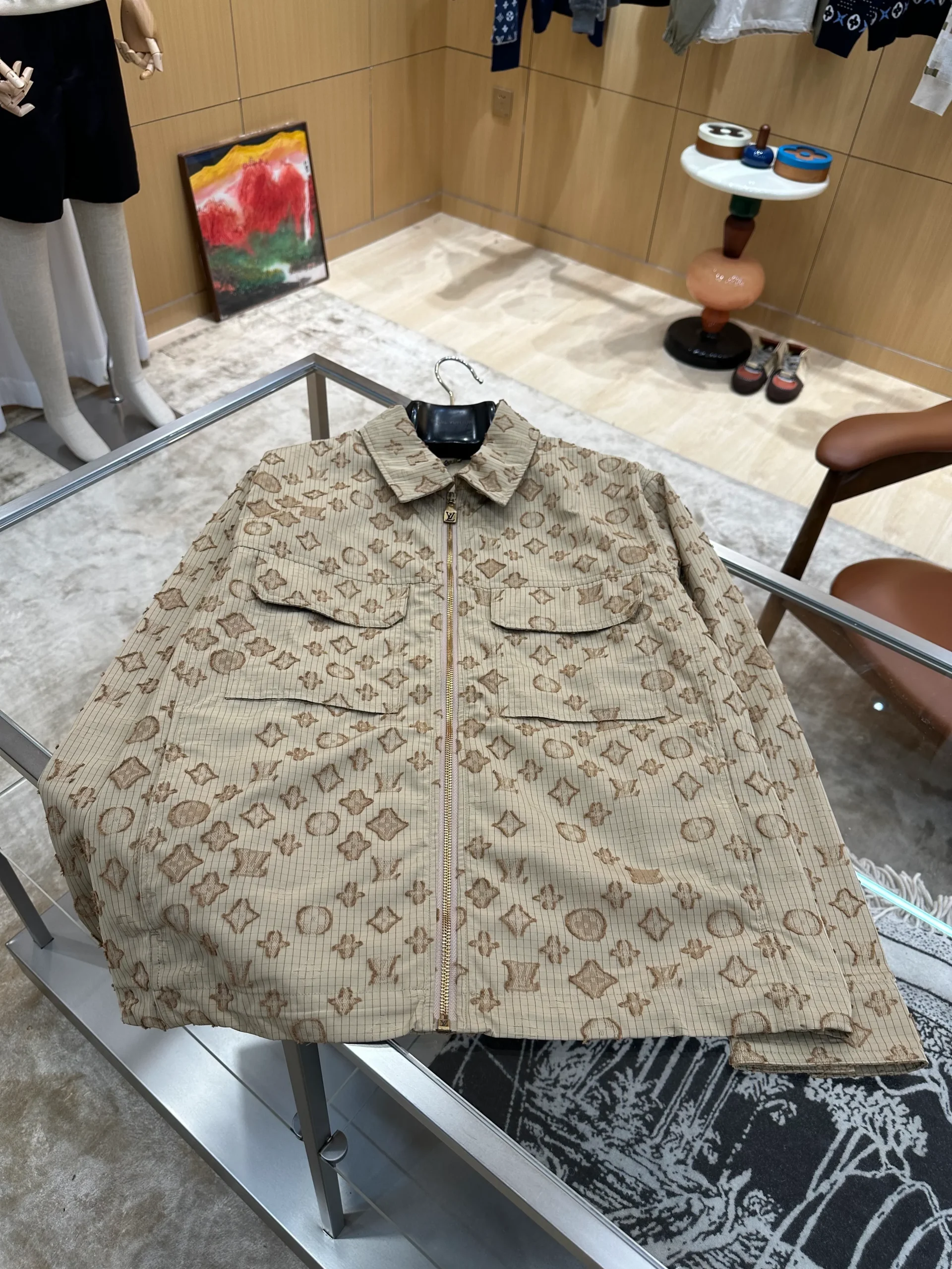 Monogram Check Collared Work Jacket - Front View Horizontal