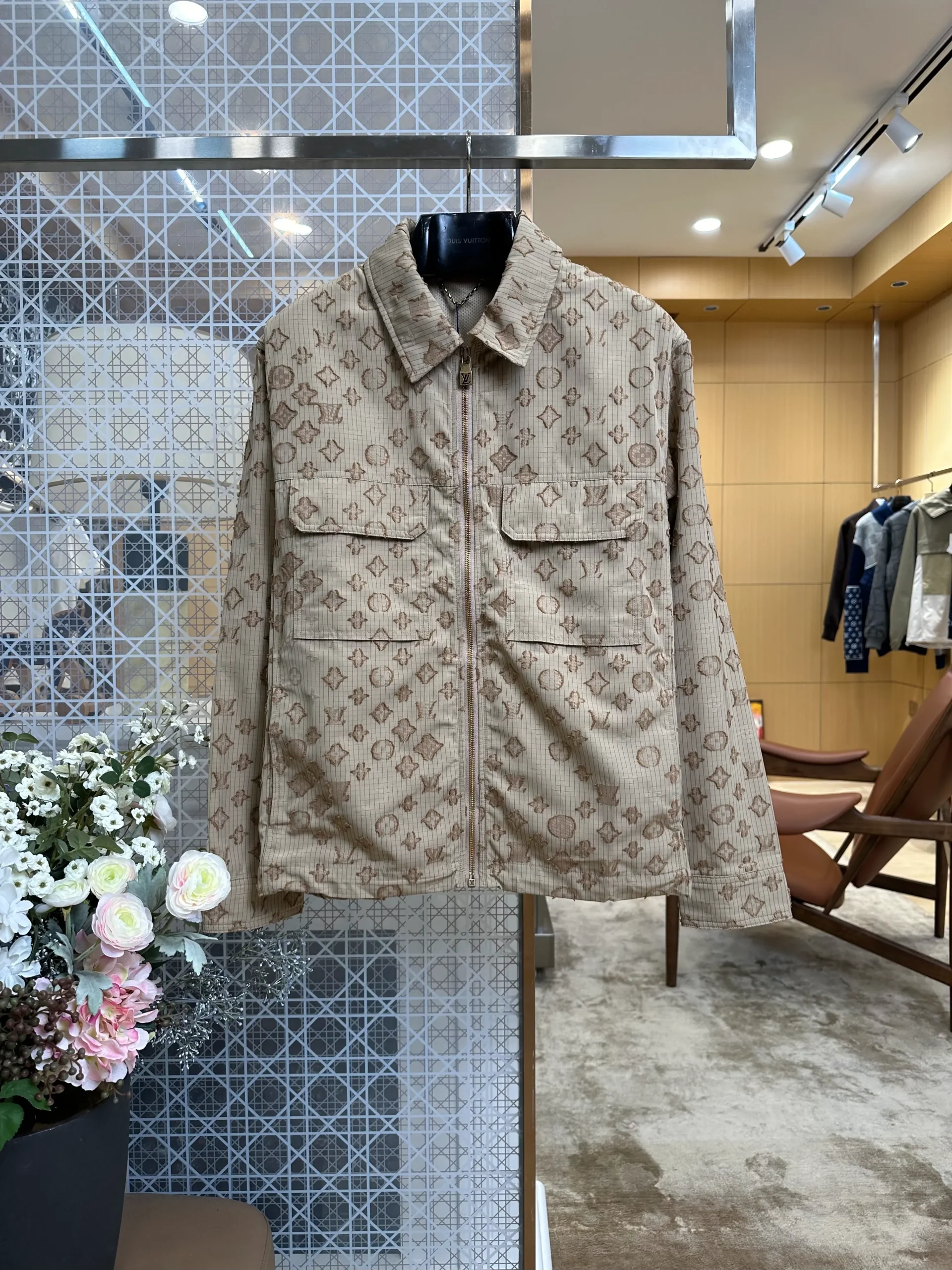 Monogram Check Collared Work Jacket - Front View