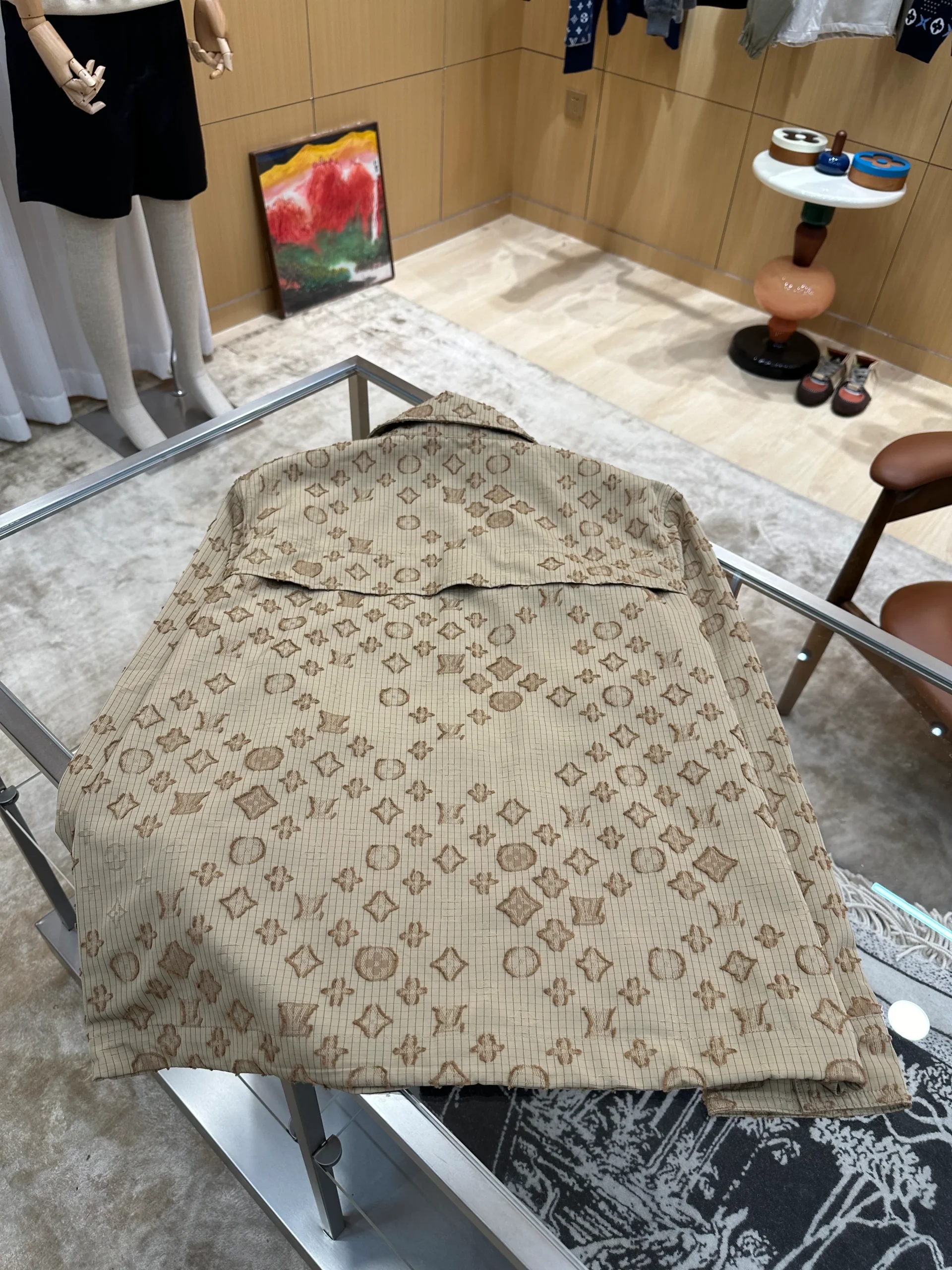 Monogram Check Collared Work Jacket - Rear View Horizontal