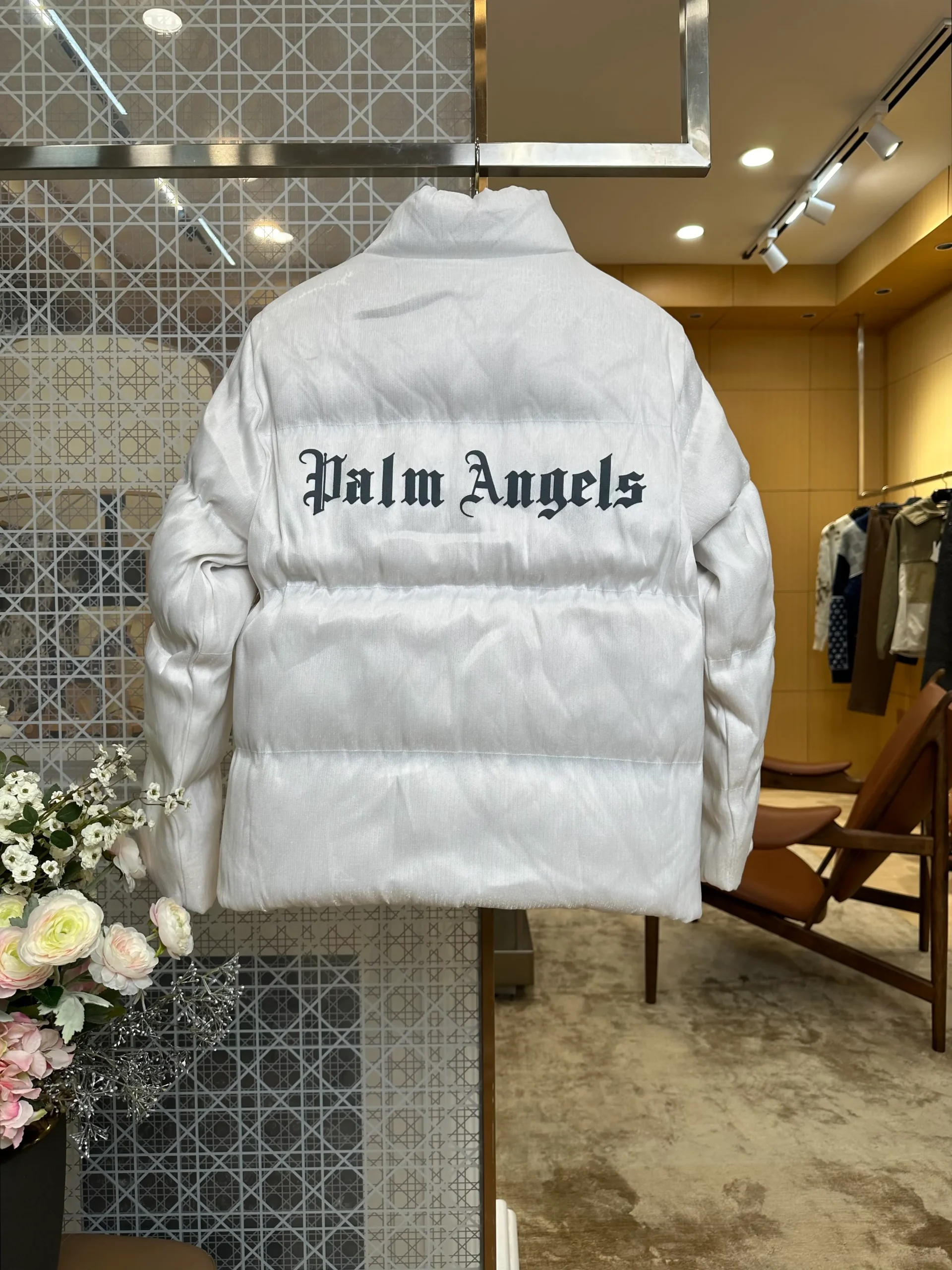 Palm Logo Stand Collar Down Jacket - Rear View White