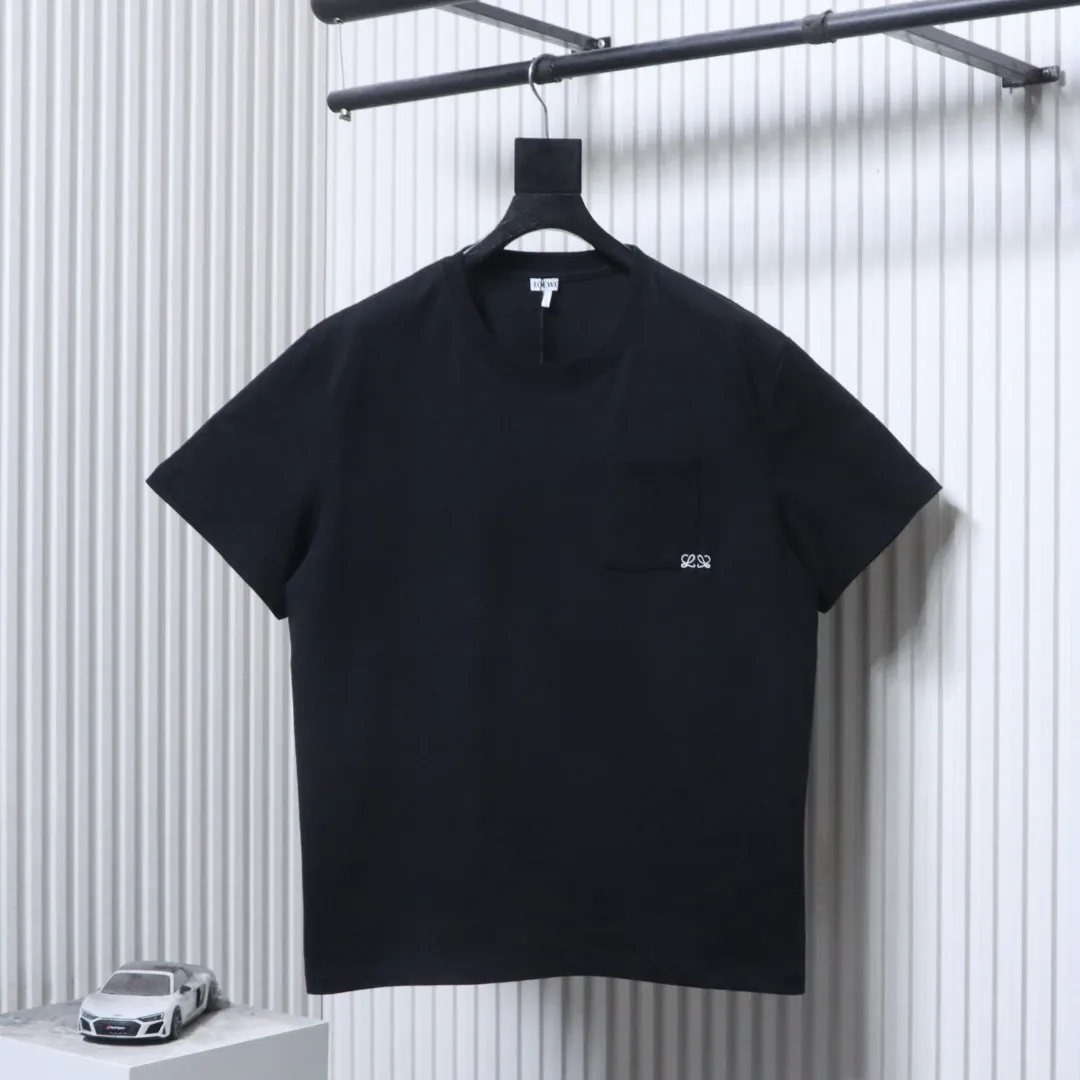Pocket Embroidered Logo Short Sleeve T-Shirt - Front View Black