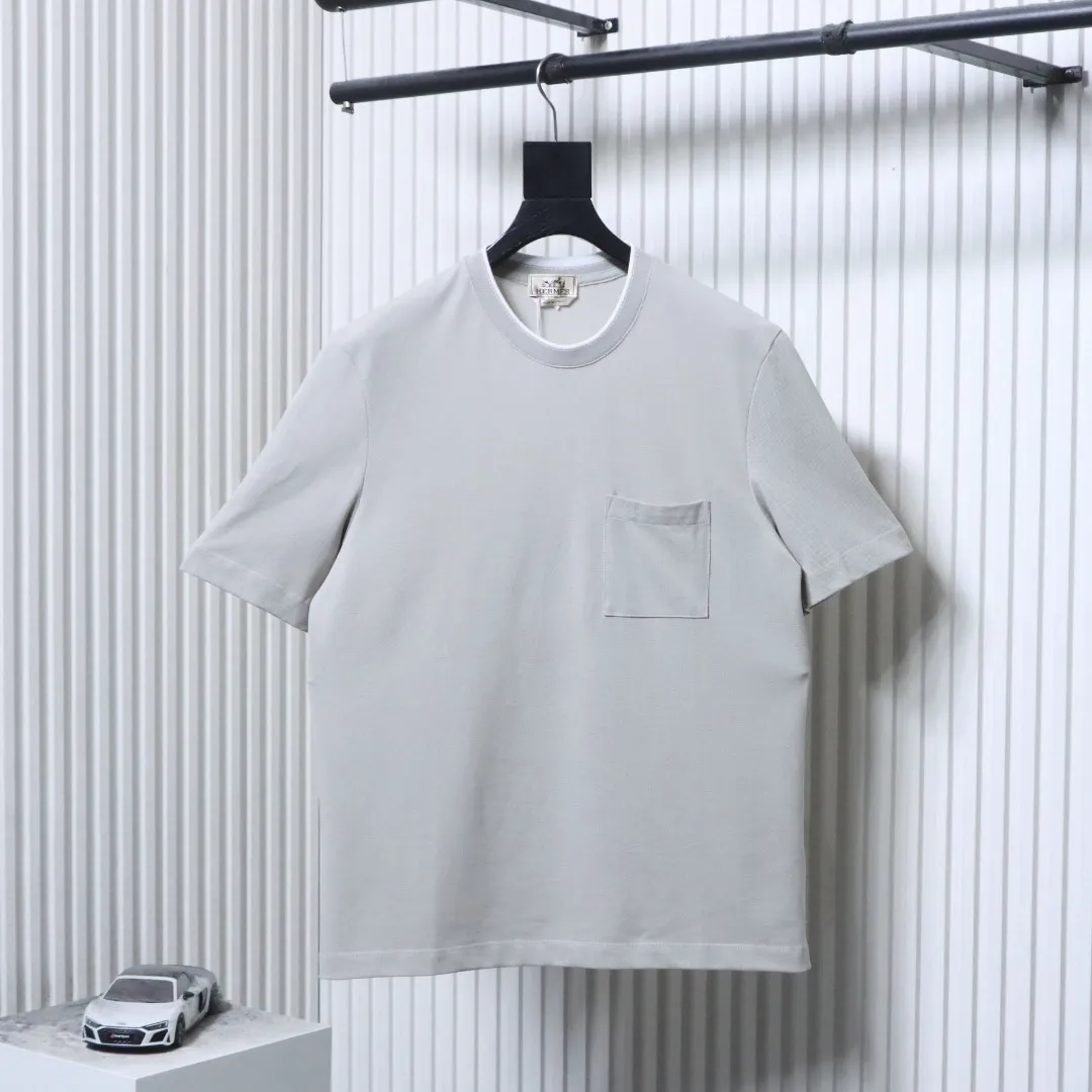 Pocket Logo Embroidered Short Sleeve T-Shirt - Front View Light Gray