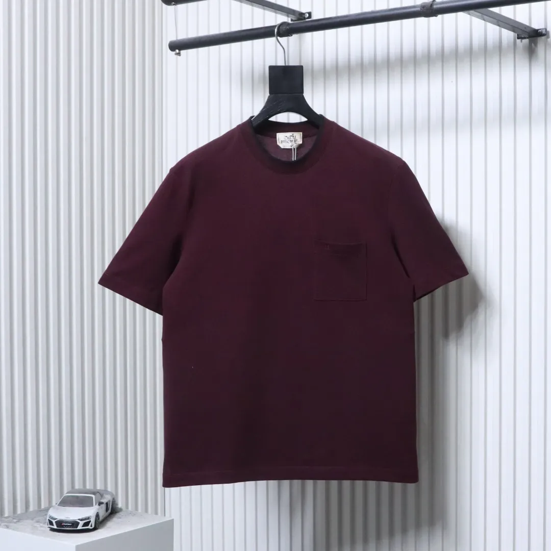 Pocket Logo Embroidered Short Sleeve T-Shirt - Front View Maroon