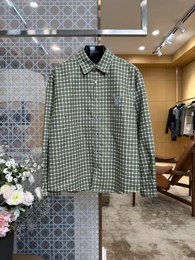 Reflective Logo Green Plaid Long-Sleeve Shirt