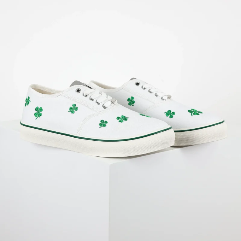 Saltwind Satin-Canvas-Schuhe mit vierblättriger Kleeblattstickerei, weiß2 2