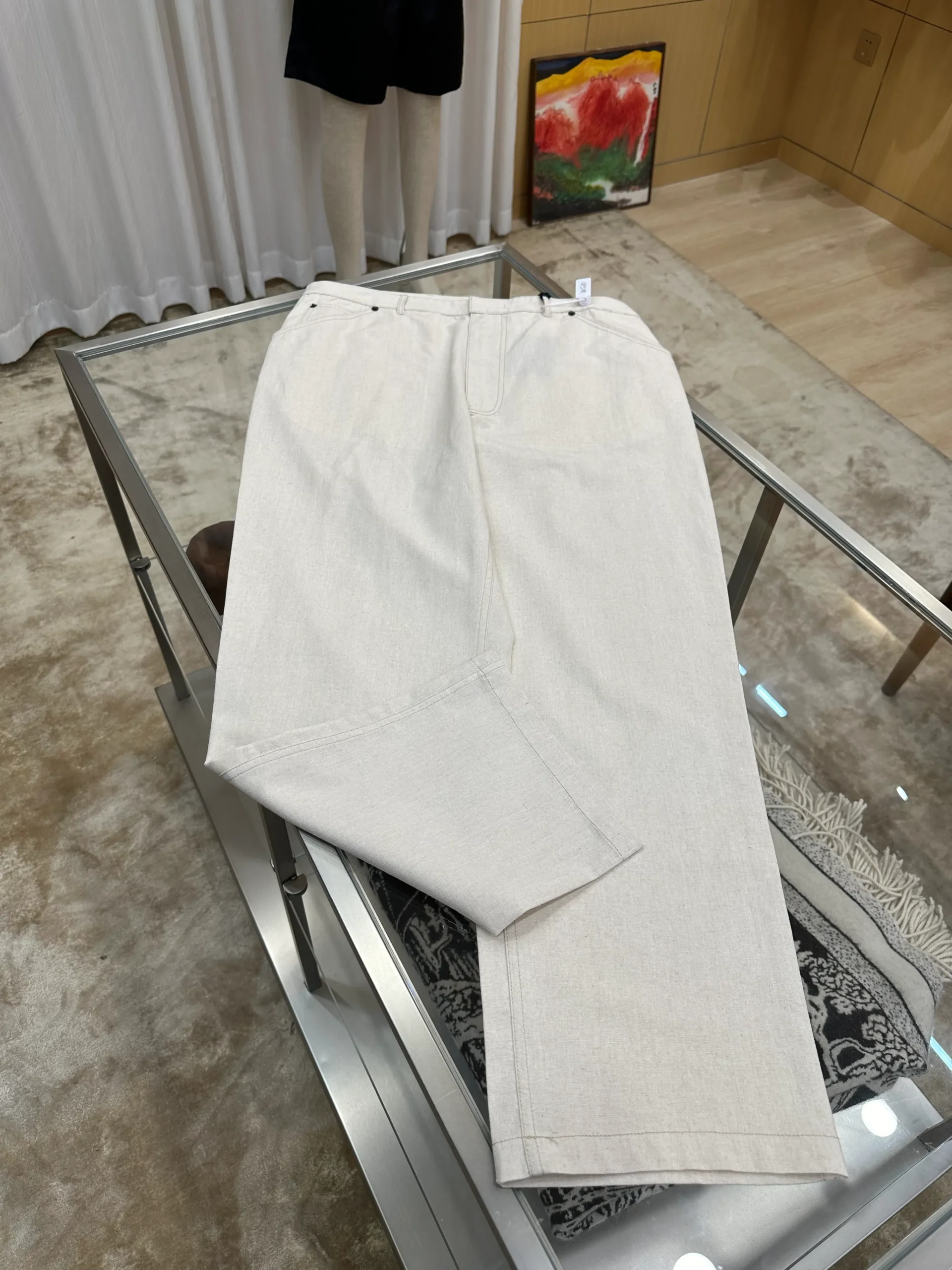 Straight-Leg Trousers with Metal Triangle Logo Pocket - Front Horizontal
