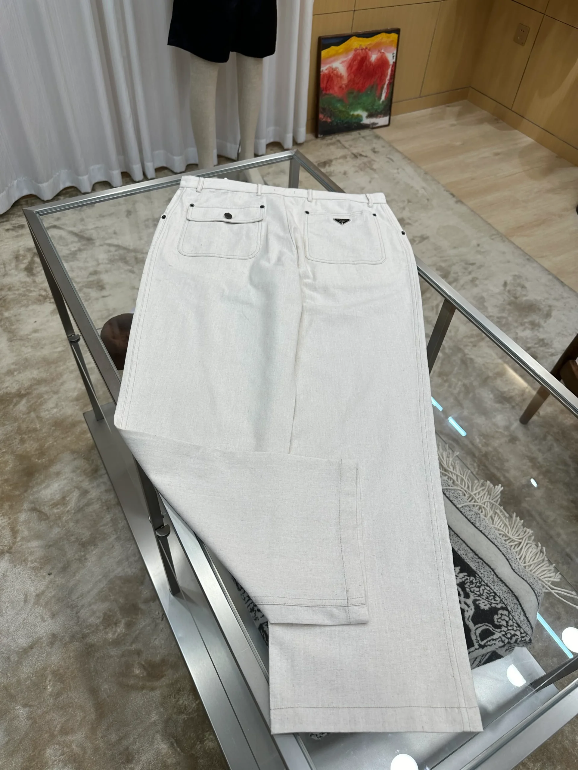 Straight-Leg Trousers with Metal Triangle Logo Pocket - Rear Horizontal