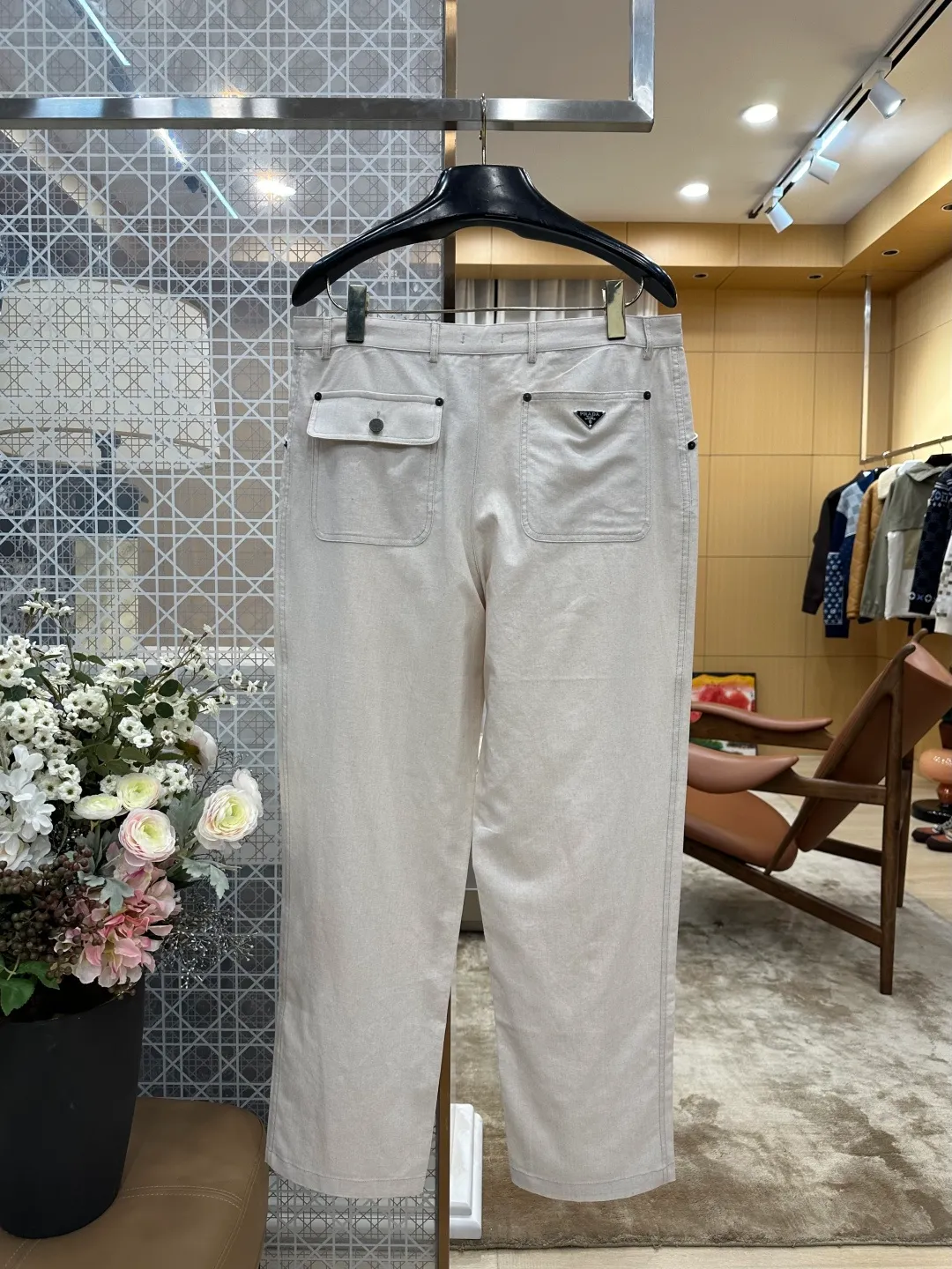 Straight-Leg Trousers with Metal Triangle Logo Pocket - Rear View
