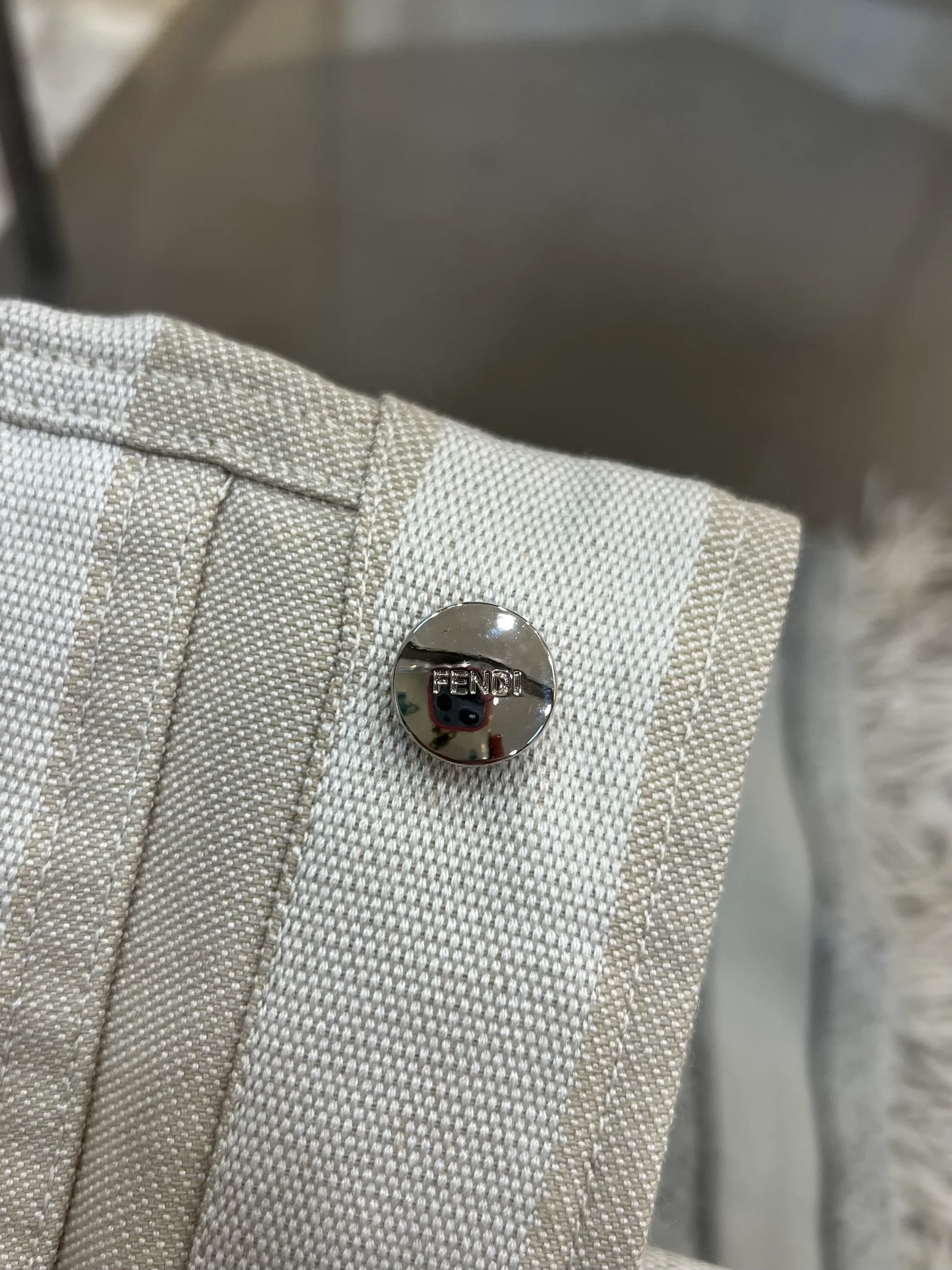Striped Button-Down Work Jacket with Leather Label - Buttons