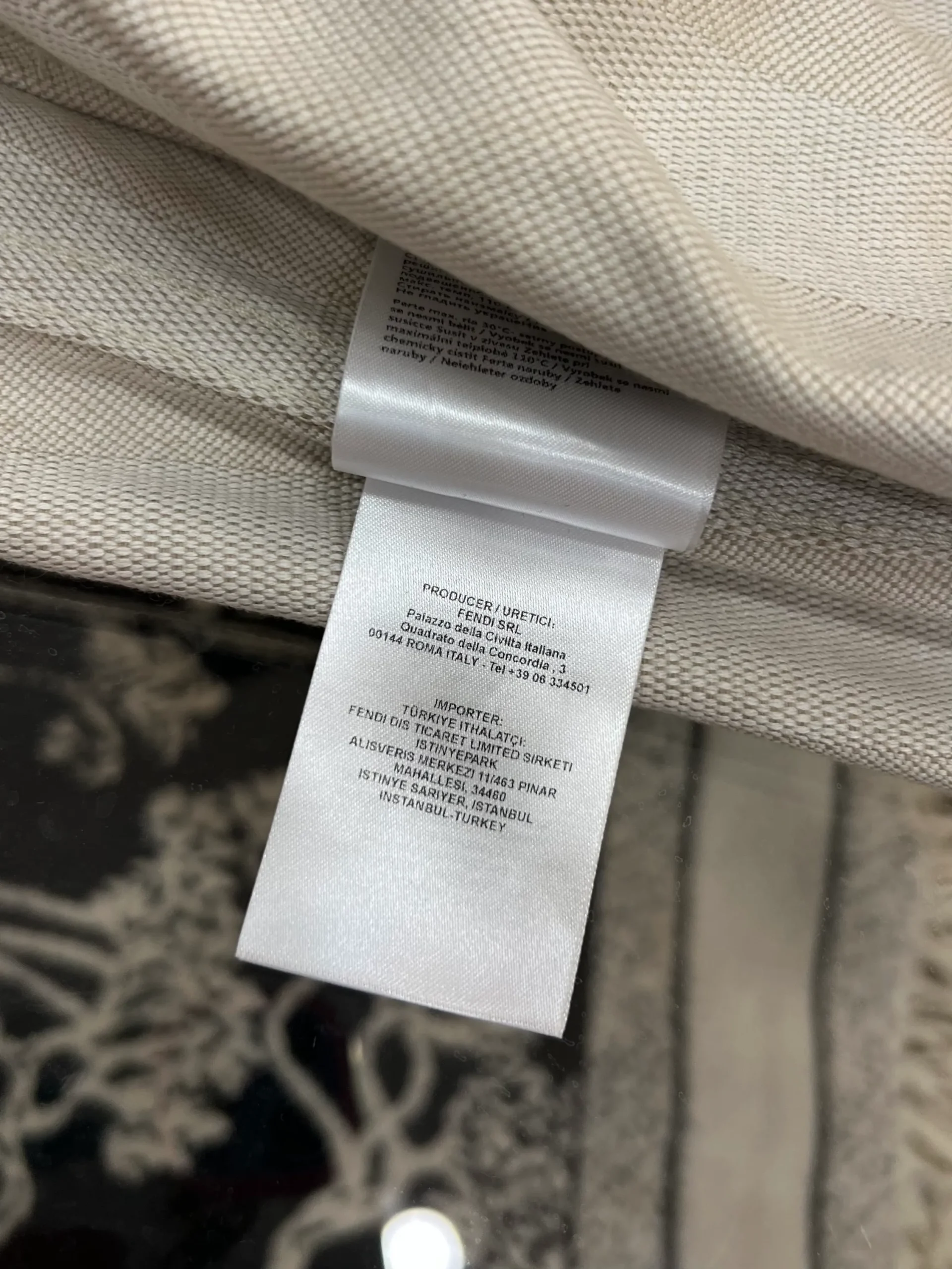 Striped Button-Down Work Jacket with Leather Label - Care Label