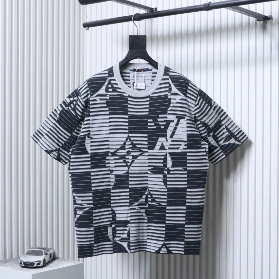 Striped Monogram Jacquard Knit Short Sleeve T-Shirt - Front View