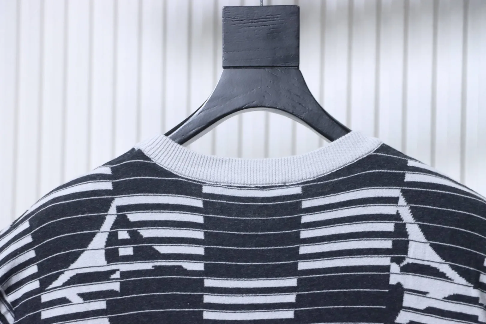 Striped Monogram Jacquard Knit Short Sleeve T-Shirt - Rear Collar