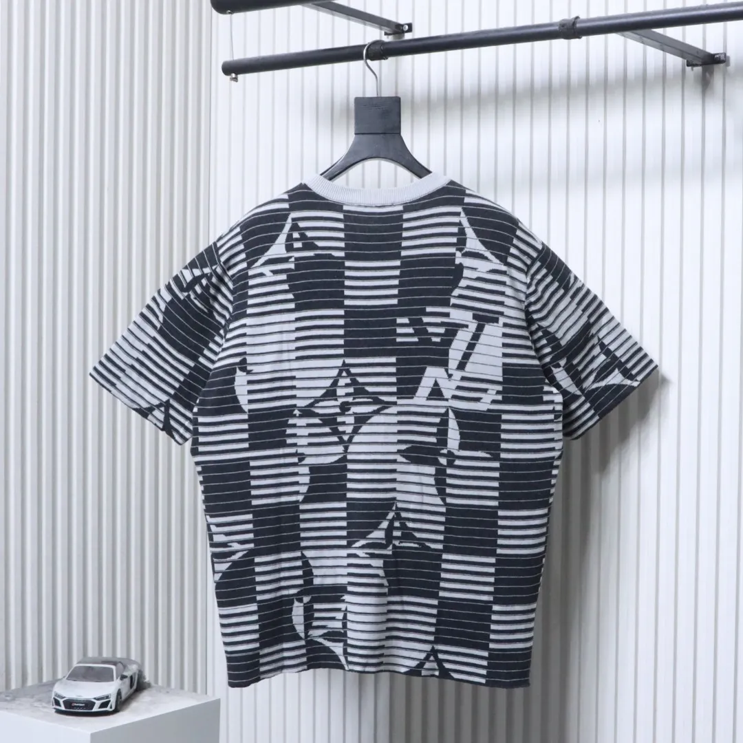 Striped Monogram Jacquard Knit Short Sleeve T-Shirt - Rear View
