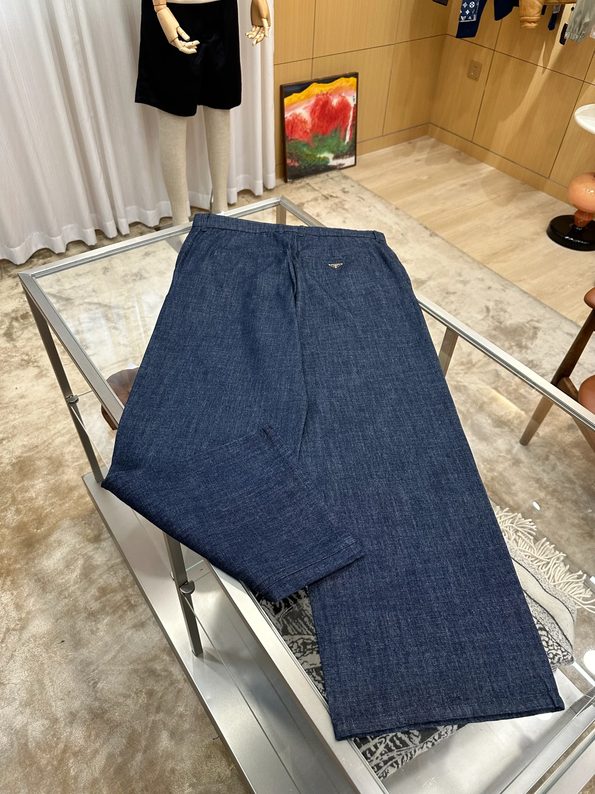 Triangle Logo Pocket Straight-Leg Denim Jeans - Rear View Horizontal