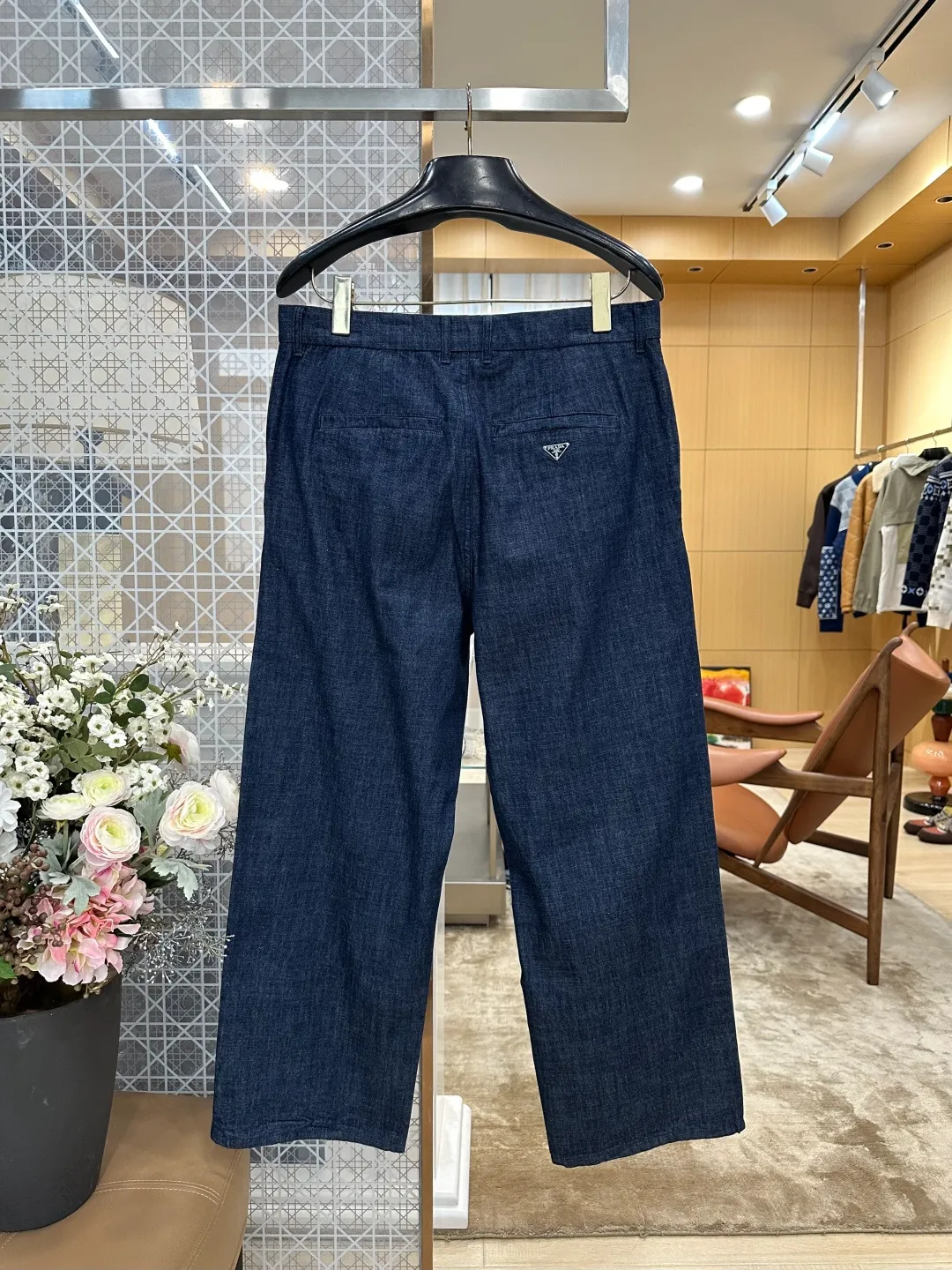 Triangle Logo Pocket Straight-Leg Denim Jeans - Rear View