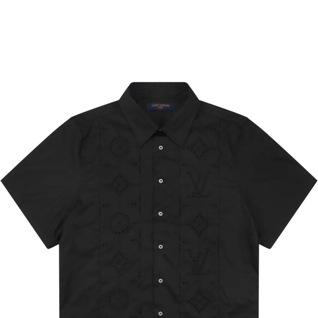 Vertical Stripe Monogram Openwork Knit T-Shirt - Detail